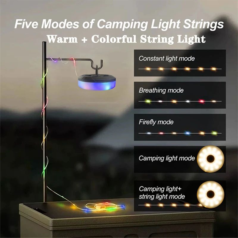 ASgrove 4-in-1 Solar Camping Waterproof String Lights